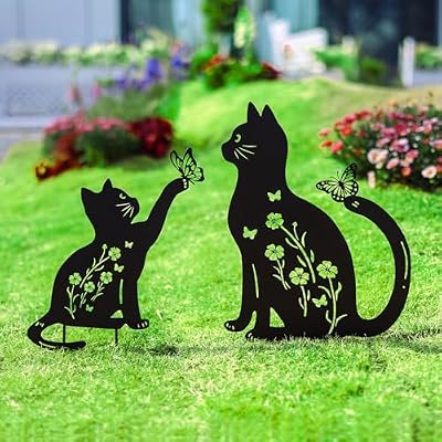 LHEARTMIC Cat Metal Decorative Garden Stakes Cat Gifts for Women Men Gardening Lover Black Silhouette Statues Garden Decor for Outside, Yard Art,Outdoor, Lawn, Patio, Backyard,Walkway Decorations