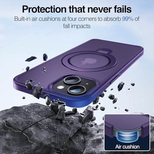 Coque iPhone 13/14 violette avec anneau rotatif 360 et support MagSafe