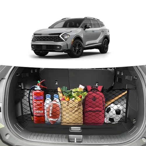 Canvcle Trunk Cargo Net for 2023-2025 2026 Kia Sportage Accessories Envelope Style Mesh Trunk Net Organizer and Storage Stretchable Adjustable Elastic Nylon Rear Cargo Netting with Hooks