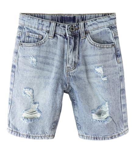 KIDSCOOL SPACE Baby Denim Shorts,Elastic Waistband Inside Ripped Holes Summer Short Jeans, Light Blue, 2-3 Years