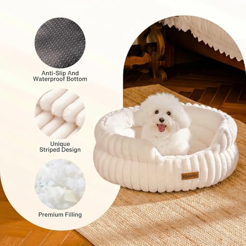 EDAGNY Cat Beds for Indoor Cats, Cat Bed Washable Kitten Bed Donut, Anti-anxiety Fluffy Calming Pet Bed for Puppy and Cat Sofa with Non-Slip Bottom (white, 51cm x 51cm x 20cm) - Image 4
