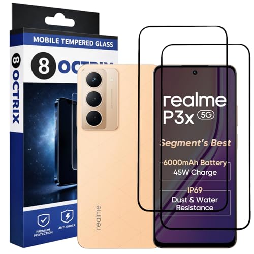 Image of Military-Grade Tempered Glass Screen Protector Compatible for Realme P3X with Edge to Edge Coverage - Case Friendly, Anti-Scratch & Bubble-Free Installation Kit (Pack Of 2)