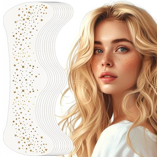 Glitter Face Freckle Tattoo, Pack of 4 Waterproof Golden Stars and Dots Temporary Tattoos, Waterproof Festival Make-up, Henna Style Face Decoration