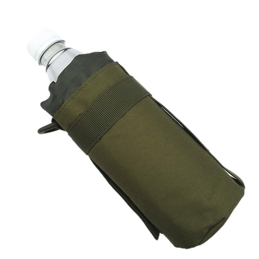 Outdoor Sports Bottle Carrier Bag 600D Fabric Pouch for Camping Climbing - Belt Attached Holster with Buckle Fastening(Green)