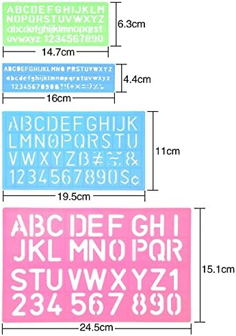 4 Pieces Letter Stencil Alphabet Stencils Number Craft Ruler Decorative Plastic Letter Stencils Guides Set, Assorted Colors