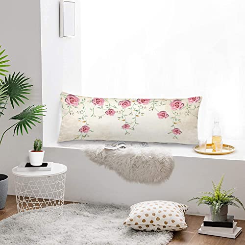 Pink Flower Body Pillow Cover Spring Chic Floral Roses Vintage Country Shabby Romantic Rose Flowers Luxury Soft Cushion Long Pillowcase With Zipper Decorative Bedding Pillow Cases For Sofa 20"X54" #TOP3