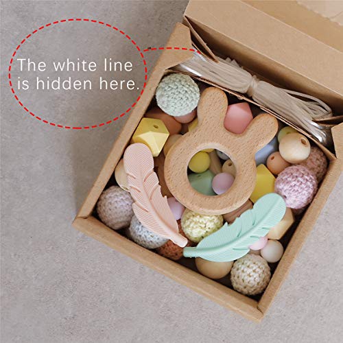 Promise Babe 歯固め ビーズ シリコン 針編みビーズ 木のおもちゃ 歯がため ジュエリー おしゃぶりホルダー 赤ちゃん 出産祝い 新生児ギフト