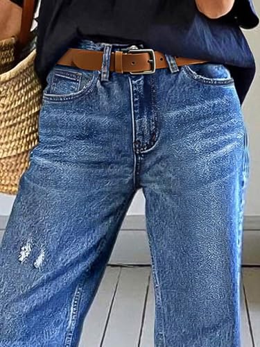 Flamingals Women's Straight Leg Crop Jeans Mid Rise Ripped High Stretch Washed Roll Hem Denim Jeans for Women2