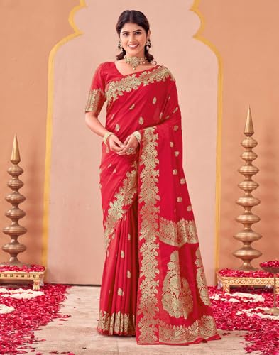 Image of SIRIL Women's Banarasi Soft Silk Saree Pure Silk with Unstitched Blouse Piece