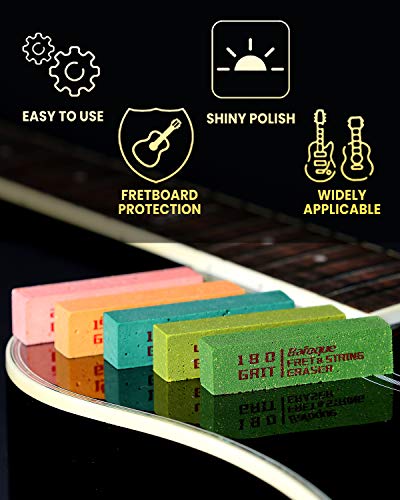Baroque Fret Erasers For Guitar, Fret Polishing Cleaner, Frets Polish Tools Kit, Clean Fret Wire/String/Metal, Set Of 5 (180& 400& 1000& 1500& 2000 Grit) #TOP1
