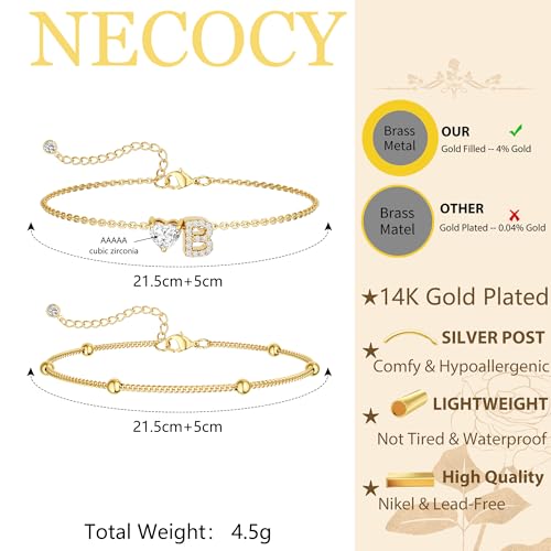 Image of NECOCY Initial Heart Diamond Anklets for Women Waterproof, Non Tarnish 14k Gold Plated Letter Ankle Bracelets Dainty, Summer Beach Bikini Jewelry Gifts for Women