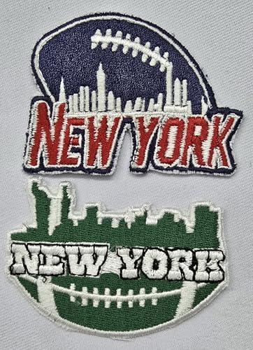 2 Pcs New York Rugy Shape Green Blue 2.55 Inch Iron on sew on Embroidered Patches Set