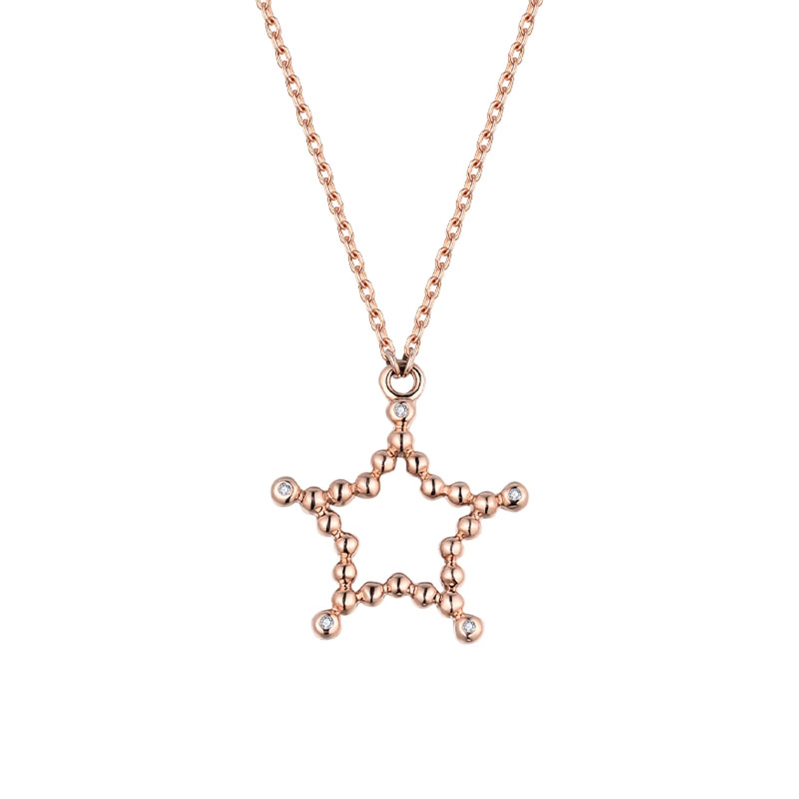 Collar de oro para mujer, estrella hueca de oro rosa de 9 quilates, 14 quilates, 18 quilates con diamante redondo de 0,01 quilates, collares de 14 quilates para mujer