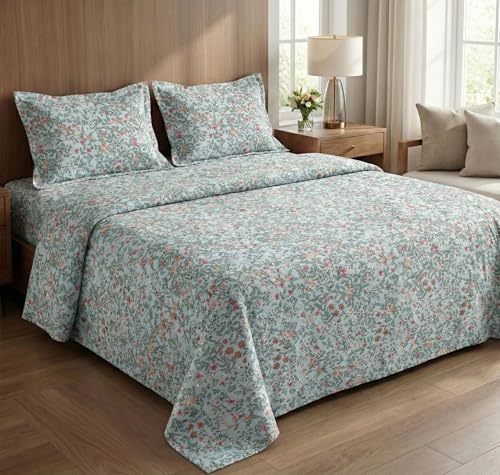 Image of VAS COLLECTIONS Kingston Collection King Size Bedsheet Set 3 Pcs | Soft Luxury Bedsheet with 2 Pillow Covers | Breathable & Shrinkage Resistant | 108x108 Inches (274x274 cm) (Aqua, Pink)
