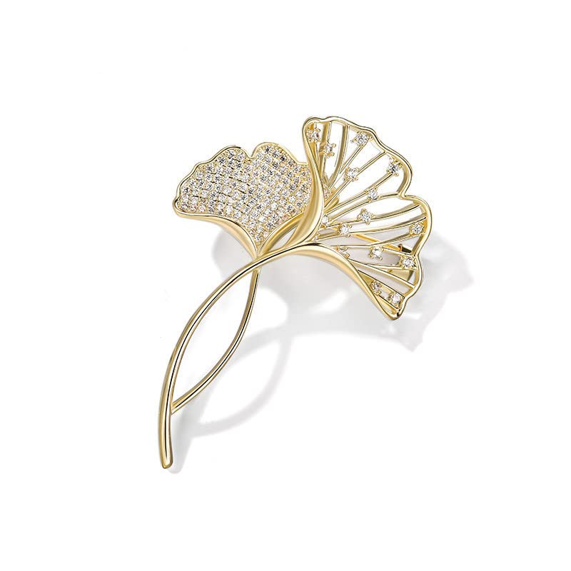 Image of Leaf Leaves Brooch Pin Rhinestone Austrian Crystal Pearl Brooches 18k Gold Plated Lapel Pin Dress Accessories Birthday Graduation Jewelry Gift for Women Men