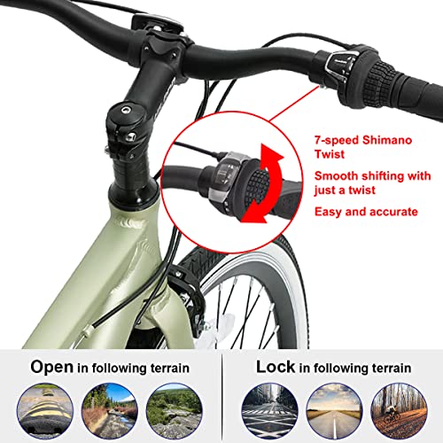 Hiland 700c Trekkingfiets, stadsfiets, damesfiets, Shimano, 7 versnellingen, diepe doorgang, hybride fiets, pendelfiets… - Afbeelding 5