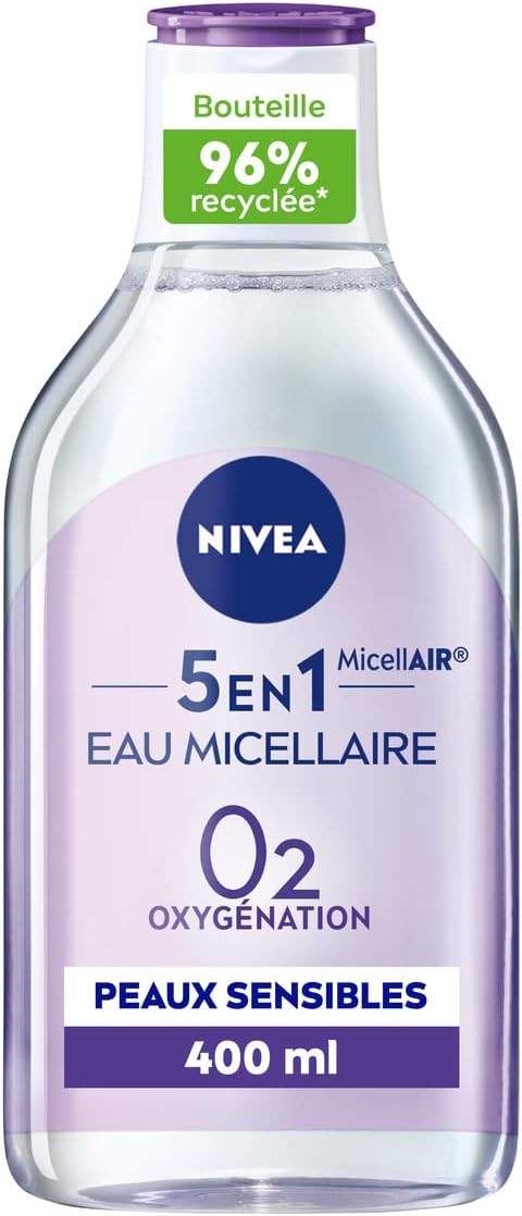 NIVEA Kalmerend micellair water voor de gevoelige huid (1 x 400 ml), make-up remover verrijkt met micellen en geanimeerde zuren zonder parfum, gezichtsreiniger voor ogen en lippen
