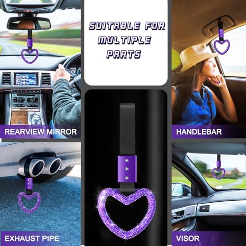 Image of Fabbay Bling Car Accessories Bling Heart Handle Ring Car Accessory for Women Hand Strap Drift Charm Rear Bumper Warning Ring Decor for Auto Bus Interior Exterior Decoration (Purple, Heart Style)