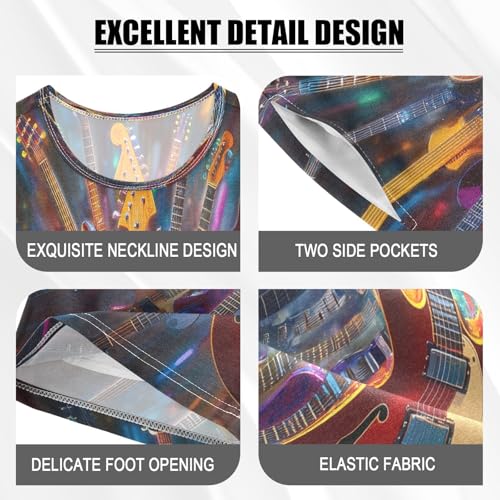 ALAZA Electric Guitar Fantasy Music Pajamas Set Short Sleeve Cotton Sleepwear Summer Pjs 2 Piece 5-14Y4