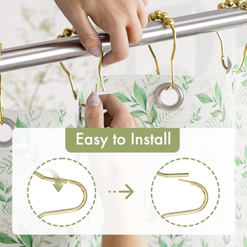 Image of Amazer Shower Curtain Hooks Rings, Anti-Rust Metal Double Glide Shower Hooks for Bathroom Shower Rods Curtains-Set of 12-Gold