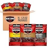 Jack Link's Beef Jerky Variety Pack – Includes Original, Teriyaki and Peppered Jerky, Bulk Protein Snack Pack, Good Source of Protein, Meat Snacks Made with 100% Beef – 1.25 Oz (Pack of 15)