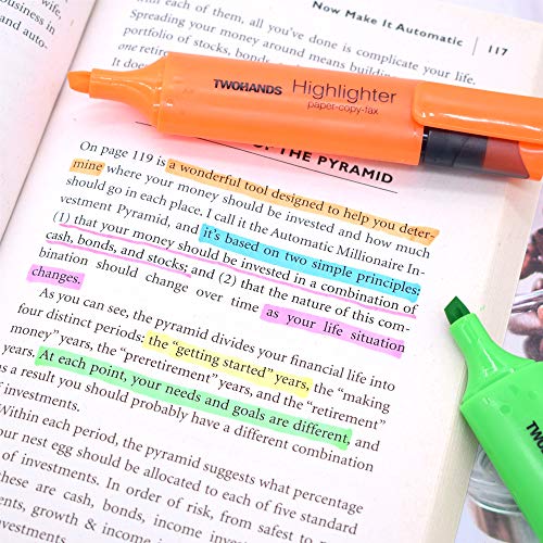 Image of TWOHANDS Highlighters,Chisel Tip Marker Pens,6 Assorted Colors,with Large Ink Reservoir for Extra Long Marking 20062