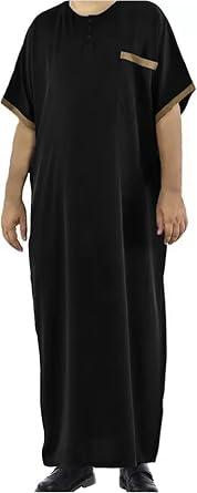 WSPLYSPJY Metallic Color Block Muslim Thobe for Men Maxi Short Sleeve Mens Islamic Prayer Robe