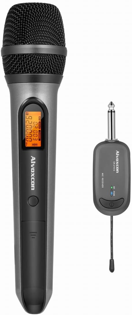 Alvoxcon Wireless Microphone System, UHF Dynamic Handheld mic for PA,Amplifier,Stereo,Conference, DJ, Vocal Recording, Singing, Church, Wedding,On Stage,Live Event(1/4 inch Plug Mini Receiver)