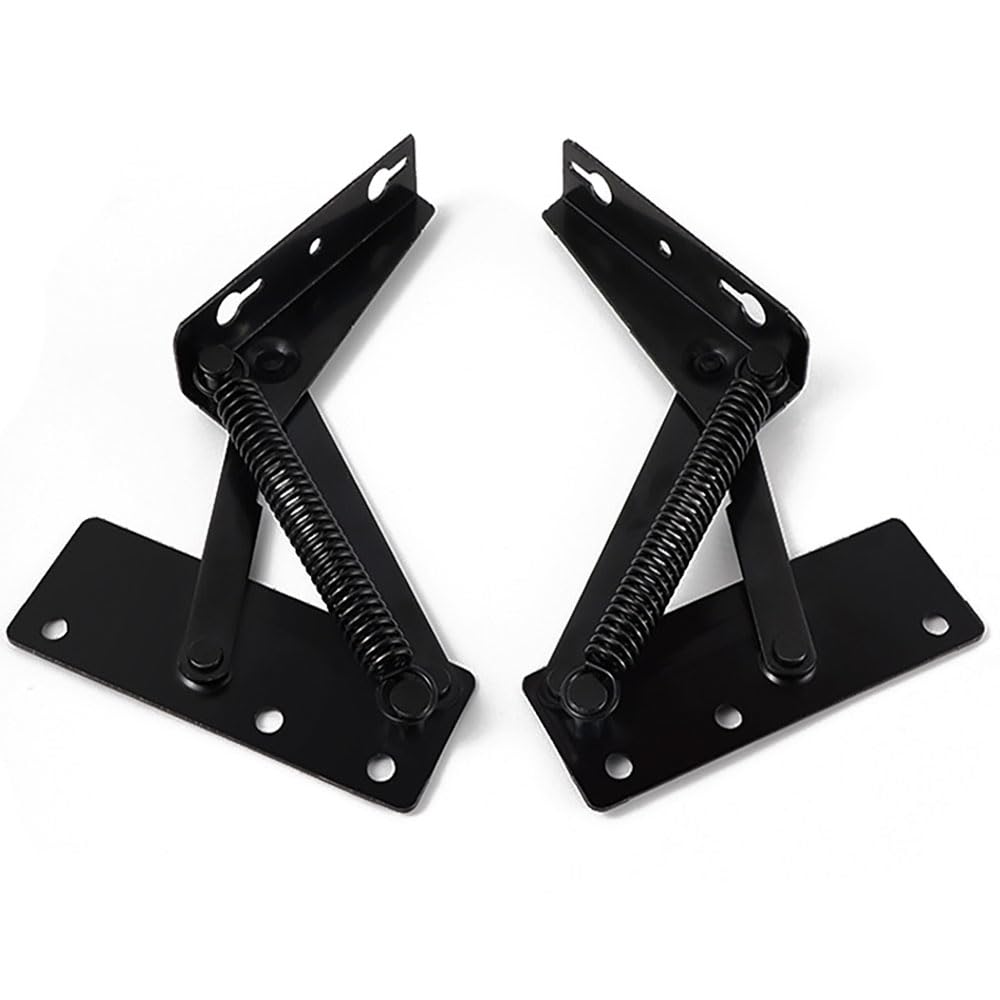 80 Degree Foldable Lifting Bracket 1 Pair Black Spring Hinge Lid Stay Furniture Hardware Accessories for Sofa Bed Corner Cabinet Storage Box