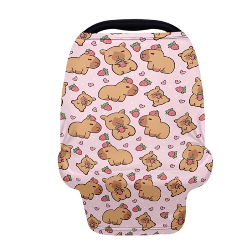 Image of Capybara Baby Car Seat Covers, Multi-use Carseat Canopy for Babies, Stretchy Infant Carseat Cover Boy, Shower Gifts for Boys and Girls, Machine Washable