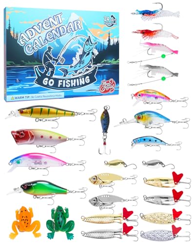 Haliya Angeln Geschenk Mann und Köder Angeln Adventskalender Angeln für Männer Teenager Junge Angler Ihn Anfänger Perfekt für Die Osterferien & Frühlings-Ausflüge Fishing Lures Box und Angelköder