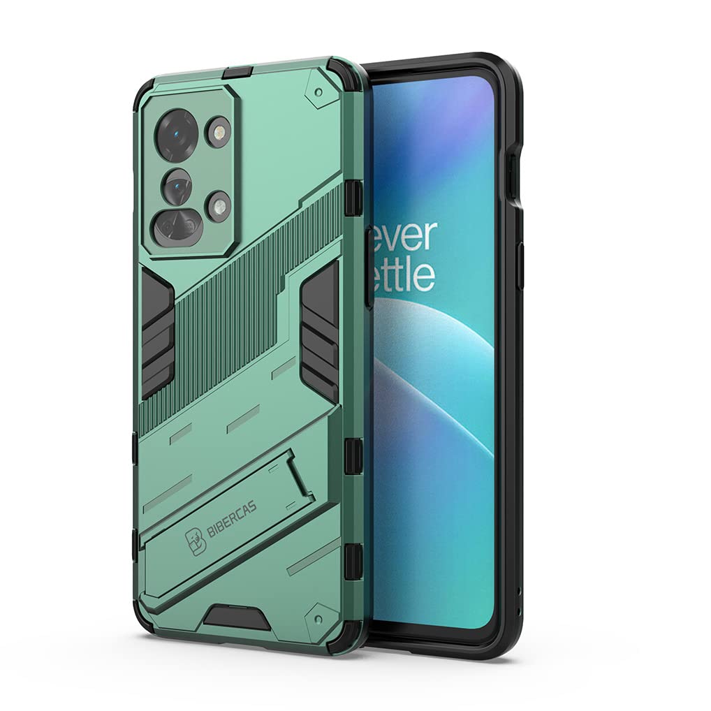 MAOGE Cover per OnePlus Nord 2T 5G, [Militare Anti-Caduta] Cornice Paraurti in Silicone Morbido Ultra Sottile Custodia, con Supporto Pieghevole Nascosto Kickstand - Verde