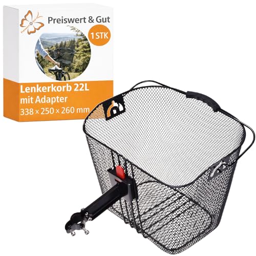 Fahrradkorb Vorne klick 22 Liter mit Halter Lenkerkorb Fahrrad mit Kippschutz Fahrrad Korb Traglast 5kg 34x25x26 cm Gewicht 980 Gramm