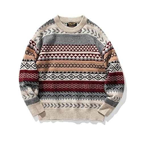 (Wool) Sweater Knitted Striped Vintage Sweater Men Clothes Pullover Men Sweater Casual Men's Sweater Knit M-2XL Sweater(B,L)