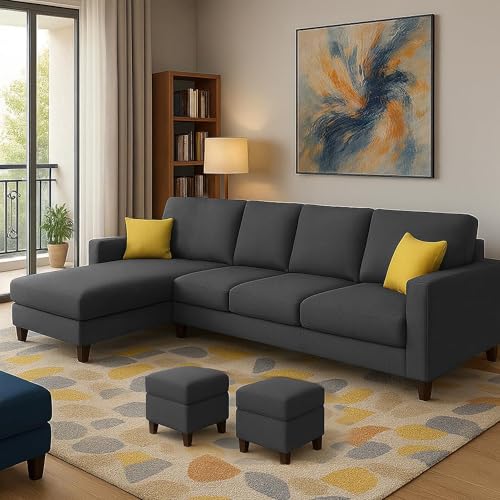 Image of Casaliving Rolando Seater L Shape Sofa Set for Living Room Left Side (Black, 6 Seater - LHS)