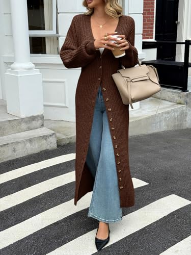 Saodimallsu Womens Long Cardigans V Neck Button Down Chunky Knit Dusters Sweater Coat Fall Trendy Maxi Sweater Dress2