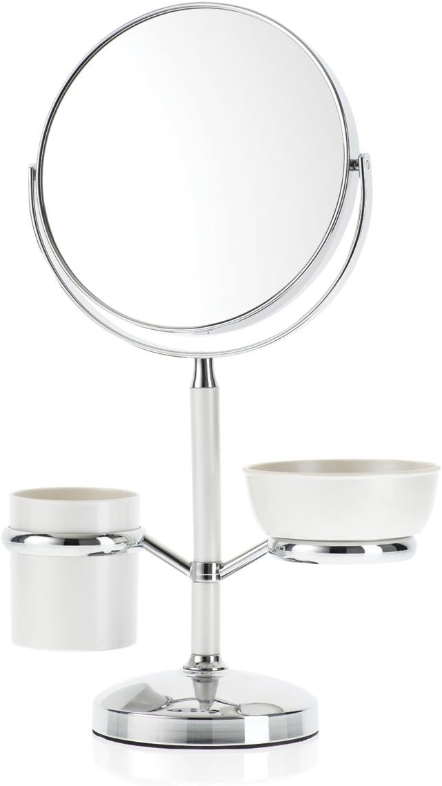 Danielle Vanity Mirror Accessory Organizer with True Image and 5x Magnification, Chrome