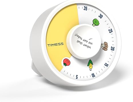60-Minute Visual Timer with Twist-to-Set Dial and Loud Alarm,White Food