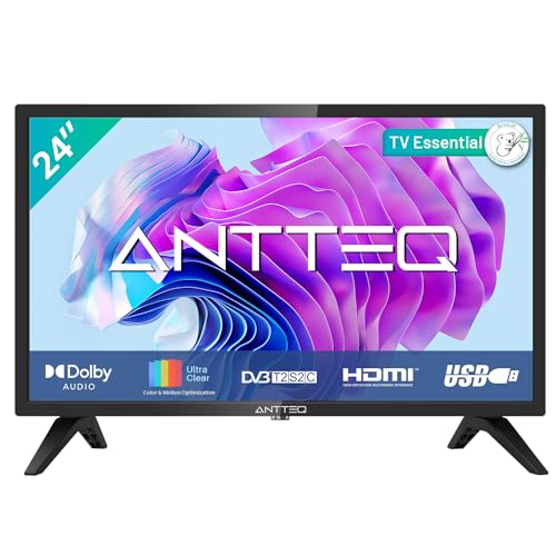 Antteq AB24F1D Télévision 24 Pouces (TV 60 cm),Triple Tuner DVB-C/T2/S2, CI+, Connexion PC VGA, HDMI, Lecteur Multimédia Via USB, Sortie Dolby Audio Numérique, Mode Hôtel Inclus