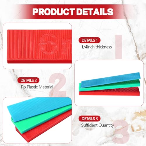 Image of Geelin 200 Pcs 1 /4 Inch Plastic Shims Flat Structural Tile Plastic Shim for Leveling 3 /64 1 /8 1 /4 Inch Home Improvement Level Door Toilet Shim Windows Indoor Outdoor Use(red)