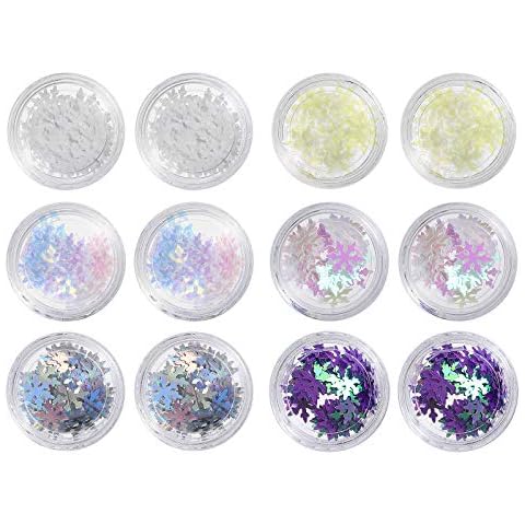 Lurrose Schneeflocke Nagel Pailletten Set 12 Boxen Holografische Schneeflocke Nagelflocken Glitzer Weihnachten Nagel Pailletten Cover