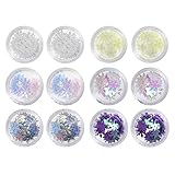 ❄️Cantidad: 12 cajas en 6 estilos de lentejuelas de uñas de copo de nieve holográficas, puede elegir su favorita o combinarlas para satisfacer todas sus necesidades de arte de uñas.