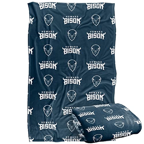 Howard University Bison Blanket, 36" x 58", Logo Pattern, Silky Touch Super Soft Throw