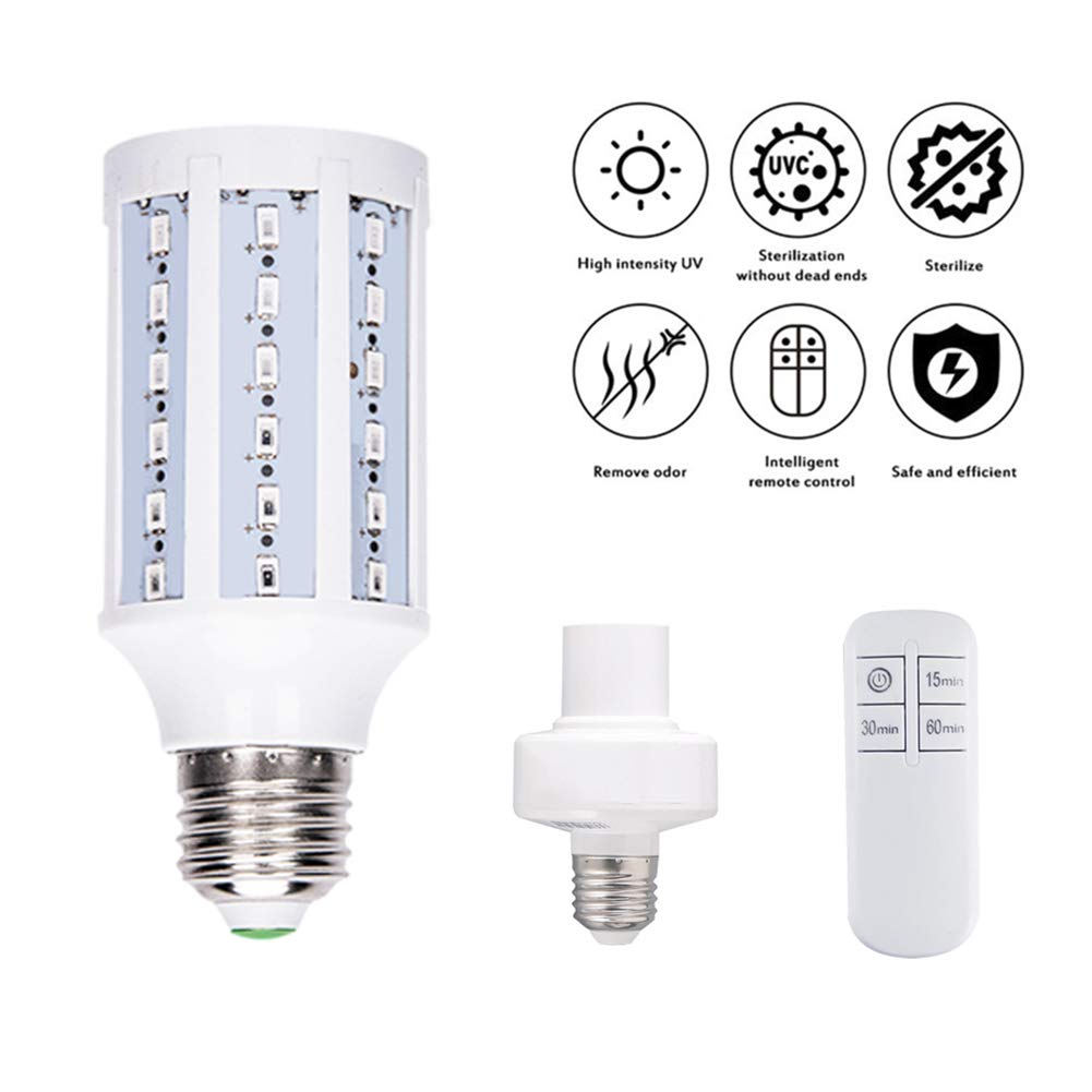 12W UV Esterilizador de los bulbos de lámpara, lámparas portátiles ultravioleta UVC maíz artefacto de iluminación para el filtro de aire del hogar Viajes,Lamp + remote control