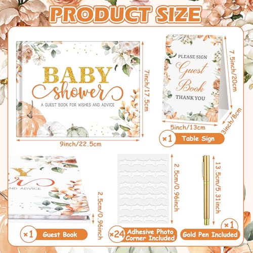 Image of Fuyoooo Little Pumpkin Baby Shower Guest Book Baby Shower Sign in Guest Book Reception with Sonogram Page Keepsake Includes Gold Pen Table Card and Adhesive Photo Corner for Birthday