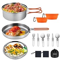 KingCamp 17/25pcs Stainless Steel Camping Cookware Mess Kit Camping Cooking Set Backpacking Gear Lightweight Pots and Pans Set for Camping Hiking Picnic