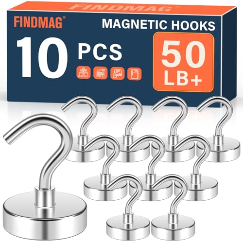 Image of FINDMAG 10 Pack Cruise Magnetic Hooks, 50LB+ Magnet Hooks, Silver