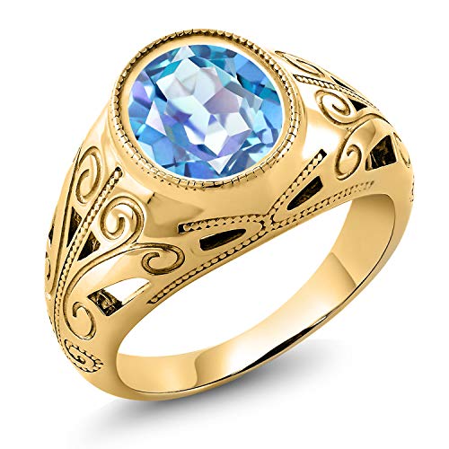Gem Stone King 18K Yellow Gold Plated Silver Gemstone Birthstone Ring for Men | Oval 12X10MM | Available in Size 7, 8, 9, 10, 11, 12, 13