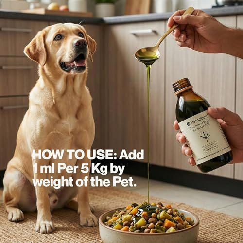 Image of Natural Hemp Seed Oil for Dogs & Cats 125 Ml | Pets Joints and Bone Support Stress Calming Massage Oil | Rich in Omega-3-6 Dog Supplement | Cold Pressed Hemp Oil for Dogs Pain Anxiety Relief