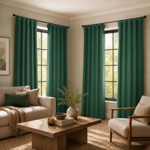 Image of HPD Half Price Drapes - Faux Linen Curtains for Living Room (1 Panel) - 50W X 96L - Textured Room Darkening Curtains for Bedroom 96 Inches Long - Drapes for Home Decor, Key Green